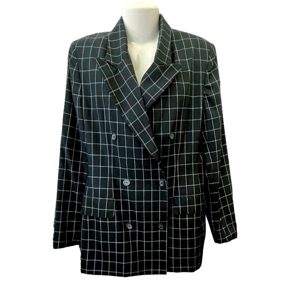Spiegel Jackets & Blazers - Spiegel Women's Black Plaid Double-Breasted Long Slv Blazer Jacket Lined SZ14T